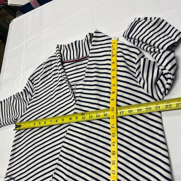 Tommy Hilfiger Nautical Slub Knit Thermal Open Wrap Cardigan Navy/White Stripes - Picture 5 of 9